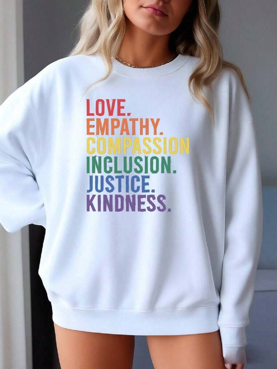 Love, Empathy, Compassion, Inclusion, Justice, Kindness T-Shirt, LGBTQ T-Shirt, Gay Pride T-Shirt, Equal Rights T-Shirt, Inspirational, Pride Month Gift Sweatshirt - 白色 - 查看 1
