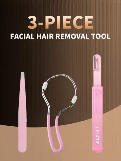 J·FOCUS 3Pcs Facial Hair Removal Tool Set, Includes Eyebrow Tweezers, Spring Epilator & Retractable Eyebrow Razor, Multi-Functional Hair Removal Kit For Face & Body