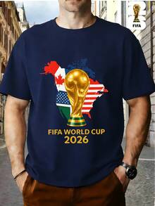 FIFA World Cup Football Brightly Patterned T-Shirts From The USA, Canada, And Mexico, Featuring Street-Style Prints, Fun Printed Short Sleeves, Perfect For Casual Attire, Men's And Women's Styles, And Suitable As A Birthday Gift For Sports Fans. - 海軍藍 - 查看 3
