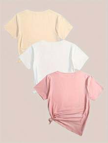 1 camiseta casual de manga corta para mujer con estampado de corazones - beige, blanco, rosa, top con temática de amor para todas las estaciones, ropa casual. |   Estampado divertido |   Cómoda y de buen ajuste, camiseta para mujer - Blanco - Ver 2