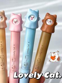4支可爱猫咪造型中性笔，可旋转猫脸卡哇伊小猫咪笔，0.5mm ST圆珠笔，黑色墨水，可书写，旋转即可更换图案，办公用品，学生返校必备 - Gel Pens - 查看 7