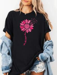 1 Breast Cancer Awareness T-Shirt, Pink Ribbon T-Shirt, Team Pink Support, Breast Cancer Outfit, Survivor Gift, Matching T-Shirts For Groups And Families, 180g 100% Cotton. - 黑色 4 - 查看 12