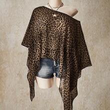 ICON Plus Size Retro Sexy Casual Beach Vacation Millennial Style Y2K Fashion Individual Modern Urban Avant-Garde Bold Music Festival Bohemian Style Leopard Print Asymmetrical Hem Loose Top, Going Out Tops - Multicolor - Ver 4