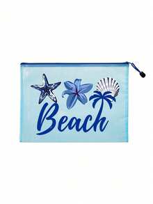 Multi-Color Waterproof Fashion Mesh Fabric Beach Bag, Make Up Bag With Color "Beach"Printing, Frangipani, Hibiscus, Starfish, Seashell, And Pearl Elements, Beach Theme. Large Capacity Transparent Cosmetic Bag, Toiletry Bag With Nylon Zipper - Lightweight, Storing Sunscreen, Snacks, Bikinis, And Beach Essentials. - Multicolor - View 16