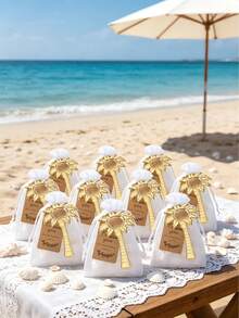 15/3pcs Summer Beach Party Gift Set, Includes Coconut Tree Bottle Opener, Thank You Cards, White Bag, Summer Beach Party Decor, Accessories - Multicolor - View 3