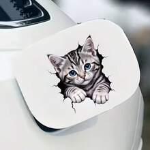 Một hình dán vinyl dành cho ô tô - Hình một chú mèo con lông xám dễ thương với đôi mắt xanh trên nền đen nứt nẻ. Chất liệu vinyl tự dính, chống thấm nước và bền, thích hợp cho cửa kính/bề mặt ô tô, máy tính xách tay, mũ bảo hiểm, ván trượt và các bề mặt nhẵn. Hình dán ô tô - A - Xem 9