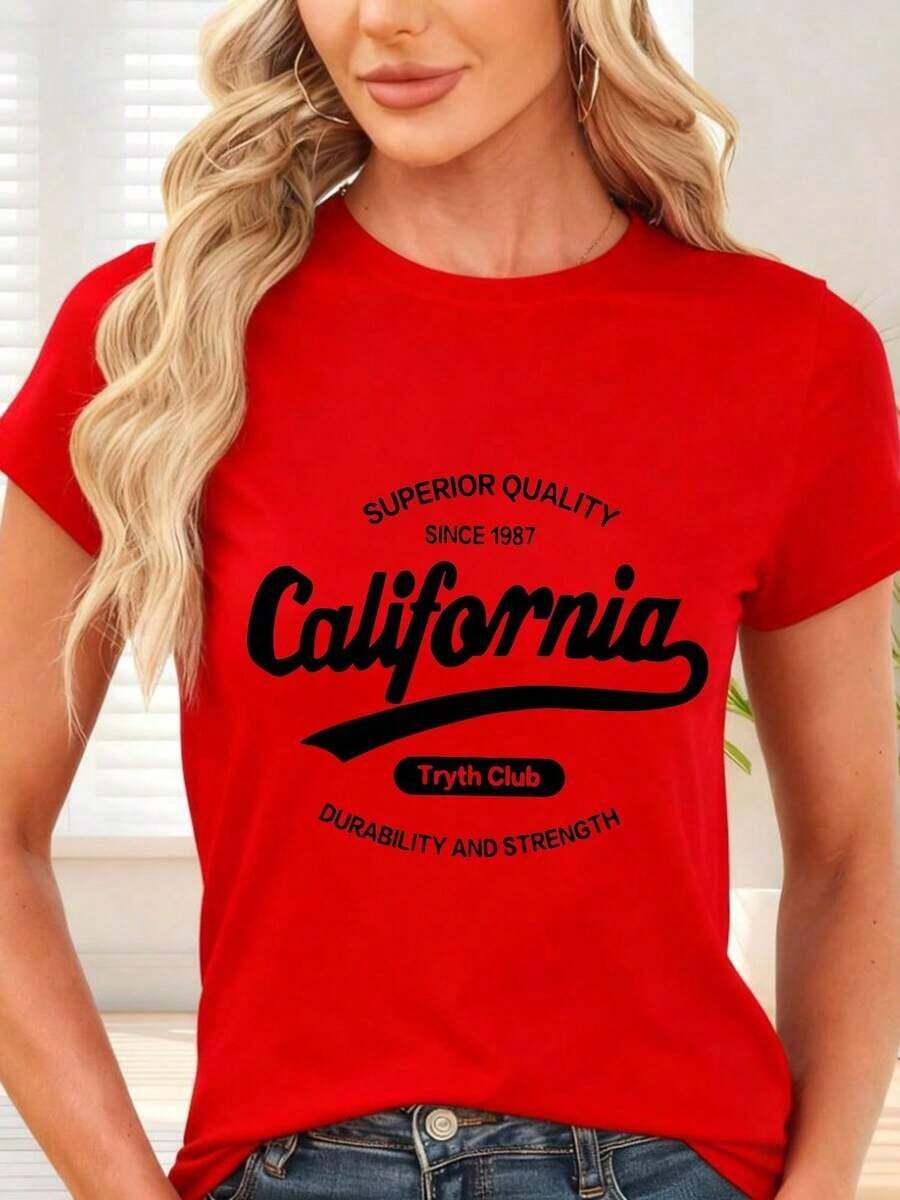 GiftCamiseta de con Estampado de Letras para Ocio y Uso DiarioSoft - Rojo - Ver 1