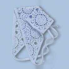 1pc Hollow Flower Headscarf Triangle Scarf, Countryside Style Headwear, Beach Accessory, Retro Headband, 2026 New Arrival Women Bandana Summer Outfits - Beige - View 15