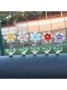 5pcs Mini Flower Car Dashboard Ornaments Center Console Decor Dancing Head Rocking Flower Interior Pendant Car Accessories - Five Little Flowers - View 4