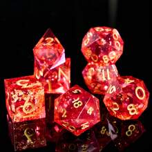 7 piezas Juego de dados de resina líquida D&D, dados poliédricos de bordes afilados, dados de resina hechos a mano para juegos de rol, juegos de mesa, rojo - Multicolor - Ver 4
