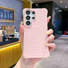 1 Peça Capa de Telefone Antiderrapante de Textura de Veludo Silicone Líquido Magnético com Ondas de Água, Cor Dopamina, Design de Luxo, Adequado para Samsung S23 5G, S23 Plus 5G, S23 Ultra 5G, S23 FE, S24 5G - Rosa chiclete - Visão 6