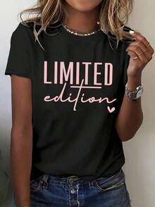 Women's Modern, Casual T-Shirt, Perfect For Parties And Lounging At Home. 100% Cotton, Loose Fit. [SportyT-Shirt] Women's T-Shirt With Letter And Cartoon Print, Simple Design, Comfortable And Breathable, Suitable For Everyday Leisure And Versatile, Showcasing A Natural And Elegant Style. A Must-Have For Summer Parties. Local Delivery. Relaxed Vintage Urban Style T-Shirt, Unisex, Cotton, Short Sleeve, Round Neck. Casual Blouses For Women - 黑色 - 查看 7