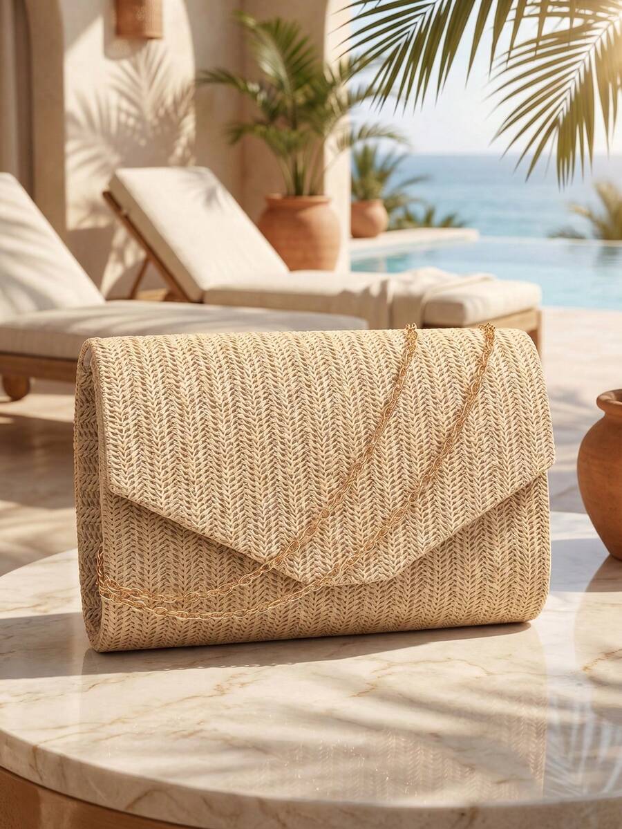 Sac de plage en métal en forme de V avec chaîne et paillettes, sac de soirée pour femmes, sac à main de fête de mariage décontracté, portefeuille de banquet - Nude - Voir 1
