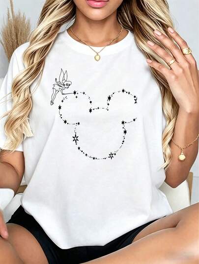  [Disney Official Authorization] This Women's Casual, Pure Cotton, Round Neck, Short-Sleeved, Loose-Fitting T-Shirt Features A And Mickey Mouse Design. Perfect For Taking Photos At Disneyland, As A Travel Souvenir, For Everyday Casual Wear, Or For Matching Family Outfits. It Also Makes An Ideal Valentine's Day Gift For Friends And Family. A New Spring Style, This Women's Clothing Is Comfortable And Skin-Friendly, Suitable For Outdoor Wear.