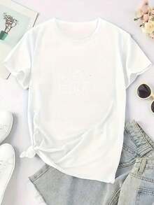 1 Women's Blouse, Beautiful Blouses For Women, Women's Clothing Sets, My House And I Will Serve The Lord, 180G T-Shirt In Black And White With Religious Print, High Quality, Round Neck, Basic Loose Fit, Breathable, Versatile, Machine Washable, Comfortable, Size S ~ 3XL, Daily, Casual, Sporty, Summer Essential. - 白色 - 查看 2