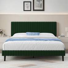 Queen Bed Frame, Upholstered Bed Frame With Headboard And Footboard, Vertical Channel Tufted Headboard, White/ Black/ Pink/ Green/ Blue, Twin/ Full/ Queen/ King - màu xanh lá - Xem 1