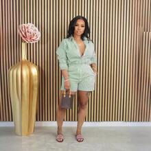 (Free Shipping)Plus Size Women Clothes,2026 Spring/Summer New Arrival Fashionable Casual Striped Buttoned Collar Two-Piece Set - 淺綠色 - 查看 4