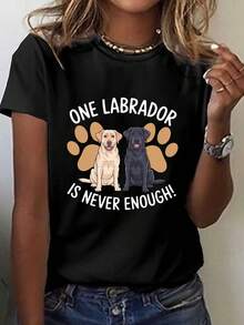 VivaGlam-Women'S "One Labrador Is Never Enough" Labrador Retriever Graphic T-Shirt - Casual Round Neck Tee with Two Labradors & Paw Print Design, All-Season Comfort Fit for Dog Lovers, Casual Attire & Themed Events, Pet Owner Apparel, Playful Pet Shirt - Negro - Ver 1