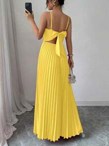 Vestido de mujer elegante y sexy con espalda descubierta y cordones - Amarillo - Ver 5