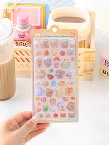 Cute 3D Embossed Plush Animal Decorative Stickers, 3D Flocked Japanese Anime Style Stickers, Asymmetric Mixed Color Waterproof Embossed Stickers - Multicolor - View 15