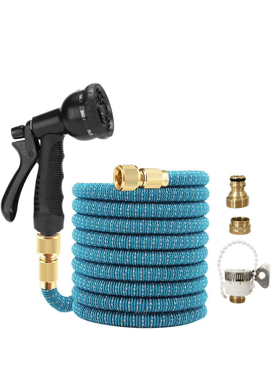 Bộ 5 vòi tưới vườn co giãn với 8 kiểu phun, đầu nối kim loại, dùng để vệ sinh, rửa xe, tưới cây.