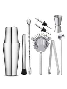 Coctelera de acero inoxidable de Boston de 20oz/24oz, Set de 10 piezas de Kit de herramientas de bar, regalo para el padre - Multicolor - Ver 2