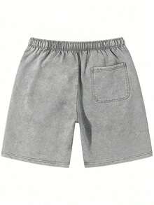 Men's Retro Washed Cotton Shorts, Christian Faith Printed Pure Cotton Pants, Loose Breathable Drawstring Casual Shorts For Summer 4th Of July Outfit Women - Xám - Xem 2