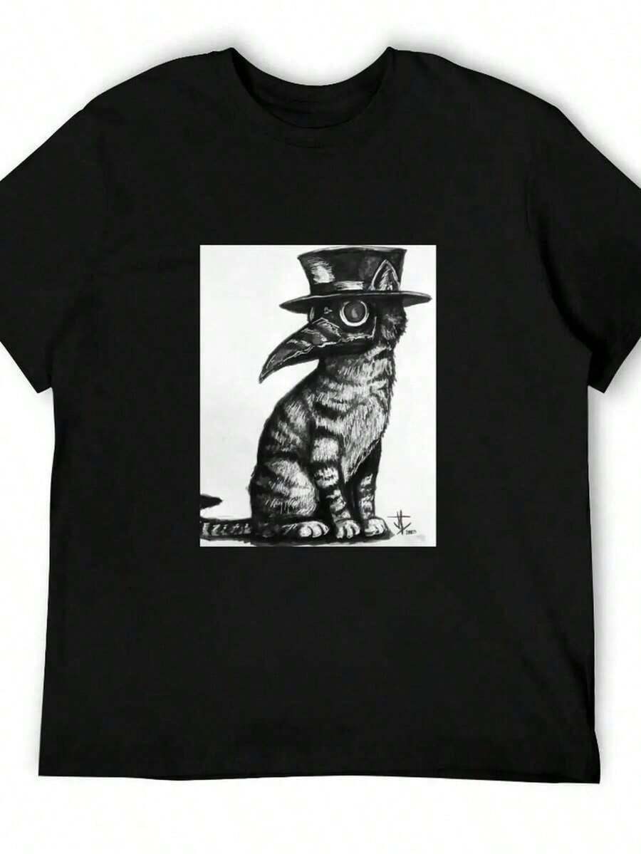 Camiseta Peluda Harajuku Para Hombre, Camisa De Manga Corta Estampada Unisex, Camiseta Informal De Dibujos Animados Geniales, Tops De Calle Para Hombre. -Vintage Street Style Unisex Loose Cotton Short Sleeve Crew Neck T-Shirtblusas para mujer, playeras de mujer,blusas casuales para dama, - Negro 27 - Ver 1