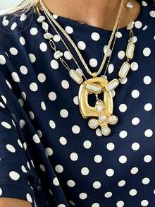 Camiseta de mujer de manga corta y cuello redondo de unicolor con estampado de lunares elegante y versátil, ideal para el estilo de viaje, vacaciones y playa - azul real - Ver 4