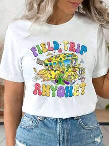 1 camiseta "Field Trip Anyone", camiseta para viajes escolares, camiseta "Teacher Magic School Bus", camiseta para el Día de Campo, camiseta "Seatbelts Everyone", camiseta "Frizzle", camiseta para maestros, camisetas gráficas de gran tamaño para mujeres, 100% algodón, cuello redondo, manga corta, tops casuales, 180g, 100% algodón, todos los diseños están impresos. Unisexo. - Camiseta para viajes escolares005 - Ver 12