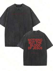 Camiseta Cristiana de Algodón Grueso para Hombre - Versículo Bíblico "Solo La Sangre de Jesús" (Lucas 3:23) - Lavanda con Letras Rojas, Algodón Lavado de Doble Cara - Camiseta Holgada de Estilo Urbano - Camisa para Iglesia y Uso Casual al Aire Libre para Todas las Temporadas - Lavable a Máquina, Regalo para Creyentes, Sudadera con Estampado Religioso, Ropa para Todas las Temporadas, Tela Encerada, Camiseta Básica para Otoño e Invierno - Unisex, Algodón Cómodo, Camiseta Holgada Lavada de Estilo Vintage y Grueso - Negro - Ver 6