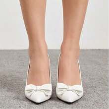 Geeyea Women's High Heels, Adorned With A Bow, Elegant Pointed-Toe Stilettos, Glossy Finish, Sweet And Sexy Style, Can Be Paired With Skirts Or Pants, Suitable For Parties, Business Occasions, Dances, Dates, And More. Shipped From Local Warehouse. - 白色升級版 - 查看 4