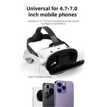 3D移动VR头显 - 可调节VR眼镜，提供高清沉浸式3D观看体验和逼真的游戏性能，配备舒适的鼻托和内置耳机，通用兼容/安卓智能手机，便携式虚拟现实眼镜，适用于电影和游戏 - 白色 - 查看 6