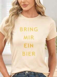 GiftCamiseta de  con estampado en letras amarillas Bring Mir Ein Bier para fiestas y eventos casualesSoft - Albaricoque - Ver 7