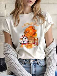 GiftMYNOVA Women's Plus Size Soft Cotton T-Shirt With Day Of The Dead Skull And Flower Print, Halloween Gift, Outfit, Fashionable Summer Casual Women's Dress, Perfect For All Seasons, Sizes S M L XL, 100% Cotton - 白色的 - 查看 3