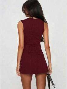 Elegante y de moda vestido mini ajustado con cuello redondo, sin mangas y con lazo en la espalda, nueva llegada de primavera/verano - Blanco - Ver 3