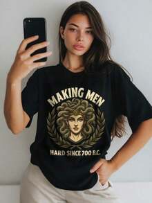 Camiseta Gráfica Oversize de Estilo Vintage para Mujer, Inspirada en la Mitología Griega con Diseño de Medusa, Estilo Vintage - Regalo para Entusiastas de la Mitología, Camiseta Divertida de Medusa con Humor Audaz de Historia Antigua para Mujeres y Hombres, Ideal para Combinar, Brinda Comodidad y un Estilo Urbano Sin Esfuerzo, 100% Algodón Transpirable. - Negro - Ver 1