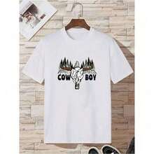 Women's Custom Casual Denim Print T-Shirt - 100% Cotton - Unisex Vintage Urban Style, Loose Fit Short Sleeve Cotton Crew Neck T-Shirt - 白色 - 查看 2