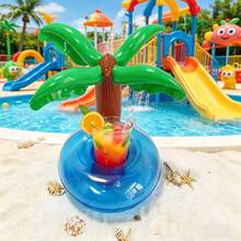 Soporte flotante para vasos con forma de árbol de coco, alfombrilla inflable de dibujos animados para vasos adecuada para reuniones de ocio, bandeja inflable divertida para bebidas, flotador para bebidas de fiesta en la piscina, alfombrilla flotante para bebidas de piscina, ideal para fiestas con tema hawaiano - Multicolor - Ver 6