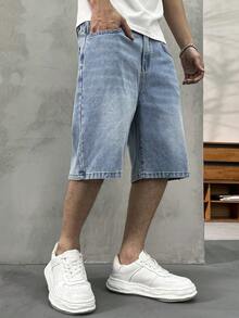 Plus Size Men's Summer Blue Denim Jeans, Plus Size Fit With Straight Cut, Classic Washed Finish, Essential For Big & Tall Men - 淺色水洗藍 - 查看 3