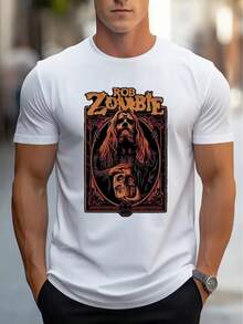 Camiseta Casual de Manga Corta para Hombre de Halloween, 1 Pieza - Cuello Redondo Cómodo, Parte Superior Suave - Blanco - Ver 8