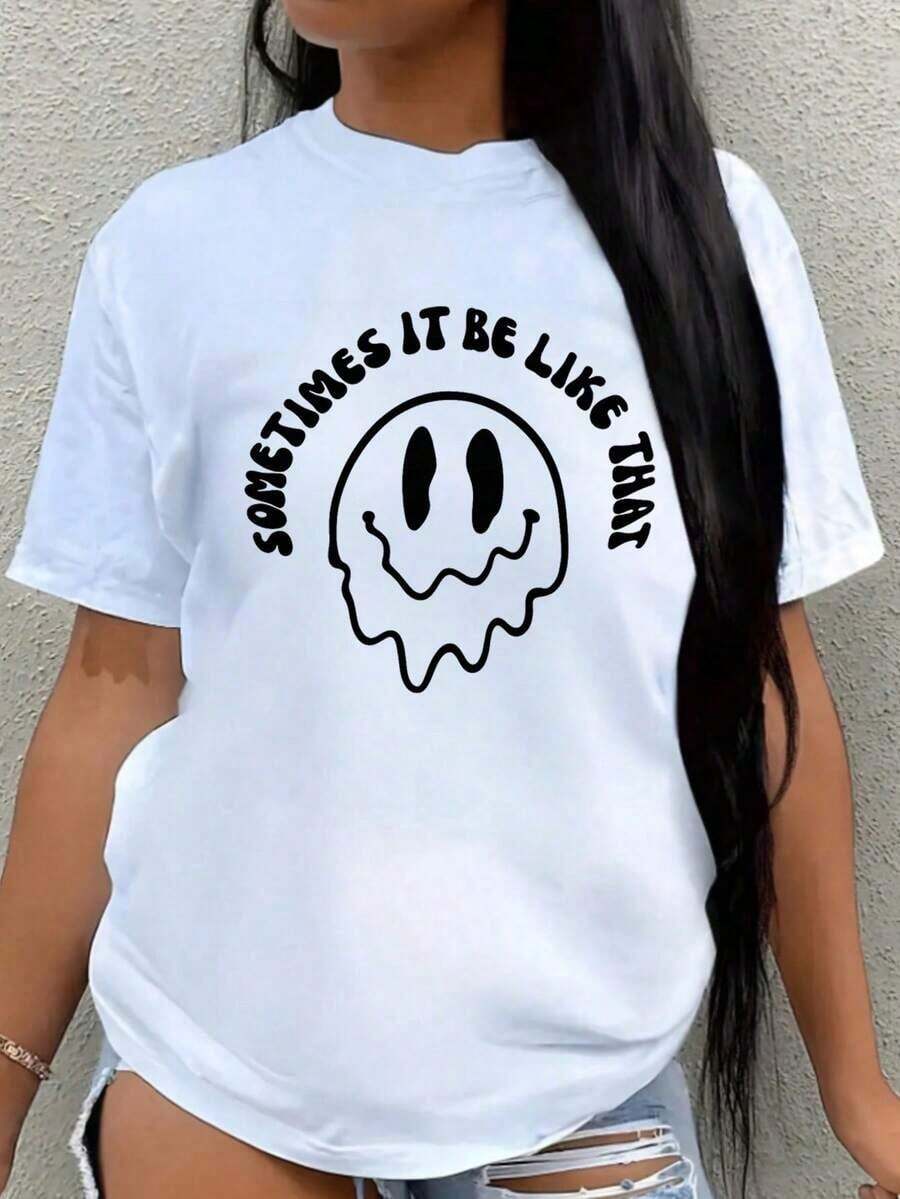 A Fashionable, Short-Sleeved, Round-Neck T-Shirt, Made In Mexico, For The Spring/Summer Season. Featuring A Cartoon Print, This Matching Set Is Suitable For Both Layering And Layering, Ideal For The Office And Casual Wear. Designed For Men And Women, It Can Also Be Worn Individually. A Great Gift Idea. Women's T-Shirt. Blouses > Elegant. Boho Chic. This Soft And Breathable Women's T-Shirt Is Perfect For Vacations, Travel, And Festive Occasions, And Suitable For Year-Round Wear. - 白色的 - 查看 1