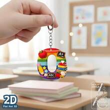 1pc 2D Flat Acrylic Alphabet Keychain, Rainbow Letter Key Ring With School Theme Decor, Personalized Initial Bag Charm, - Multicolor - View 16