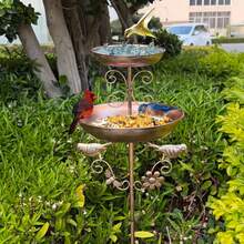 1pc Vintage Iron Double-Layer Bird Bath, Bird Feeder & Bathing Bowl, Balcony Garden Decor, Gift For Bird Lovers, Spring Courtyard Essential - Multicolor - View 4
