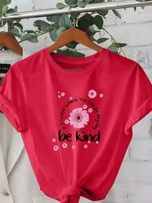 Plus Sizes - The Kind Little Daisy, Everyday Outfits, Comfortable And Casual Short Sleeve T-Shirts, Stylish Printed Crew Neck T-Shirts, Plus Size Women's Clothing, Women's Apparel - 紅色 - 查看 6