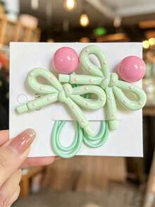 2 piezas Scrunchies con lazo a lunares en crema, lazos elásticos lindos para coleta, accesorios de cabello versátiles para niñas, decoración de cabello de estilo estudiantil para el verano, accesorios de cabello para mujeres - Multicolor - Ver 8