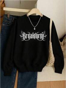 Sudadera de mujer cuello redondo 2026 nueva colección, estampado creativo y moderno, estilo casual y urbano, corte holgado tipo pulóver, tejido suave y cómodo, transpirable y versátil para todas las estaciones, prenda básica fácil de combinar, ideal para uso diario, excelente relación calidad-precio, regalo perfecto para amigas y familia - Negro - Ver 1