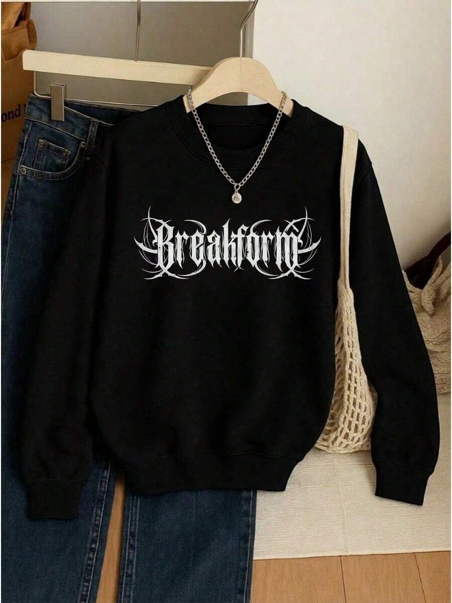 Sudadera de mujer cuello redondo 2026 nueva colección, estampado creativo y moderno, estilo casual y urbano, corte holgado tipo pulóver, tejido suave y cómodo, transpirable y versátil para todas las estaciones, prenda básica fácil de combinar, ideal para uso diario, excelente relación calidad-precio, regalo perfecto para amigas y familia - Negro - Ver 1
