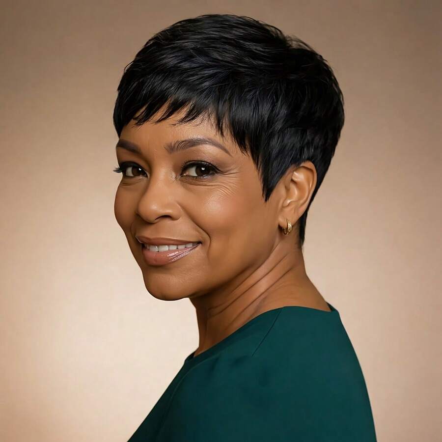 AMECIRE Women's Elf Short Wig, 4 Inch Straight Hair, 100% Human Hair, No Lace Front, Suitable For Daily Wear And Cosplay