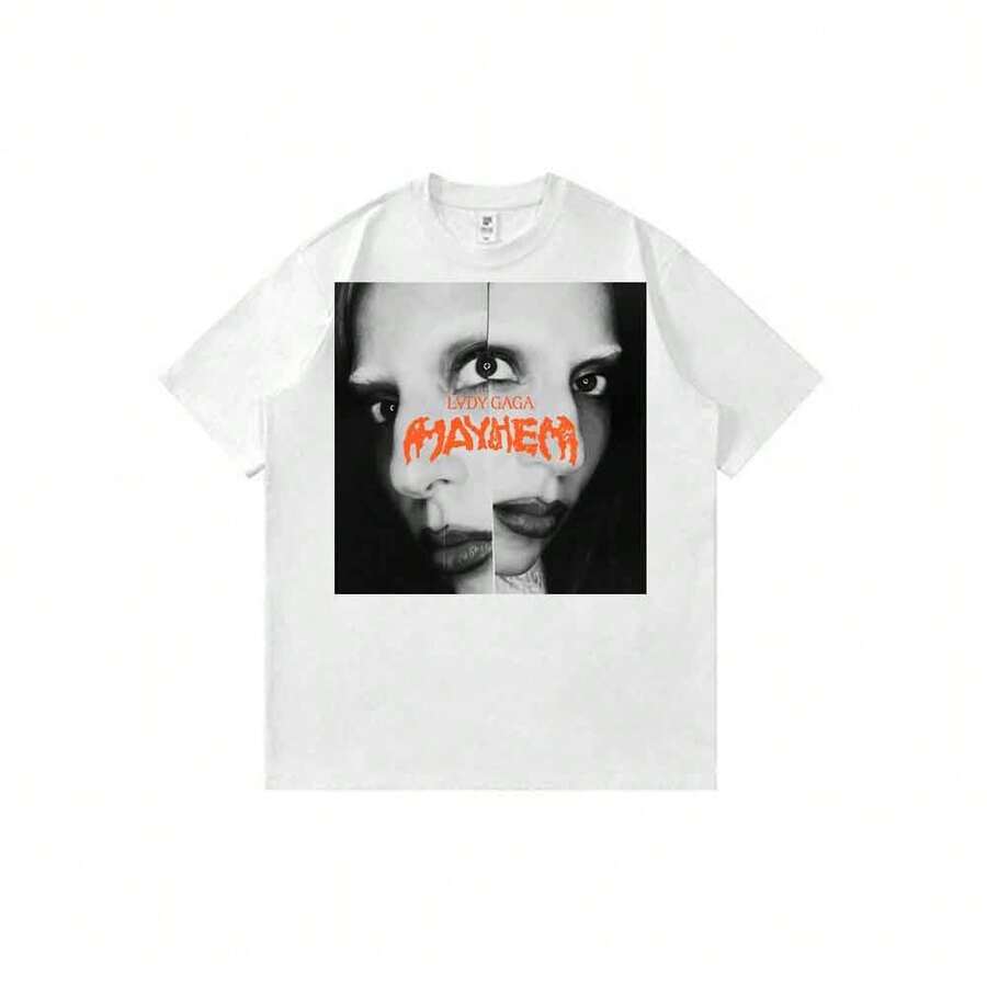 Camiseta unisex con estampado de dibujos animados de Ladys Gagas Mayhem, estilo urbano y casual de verano. - Blanco - Ver 1